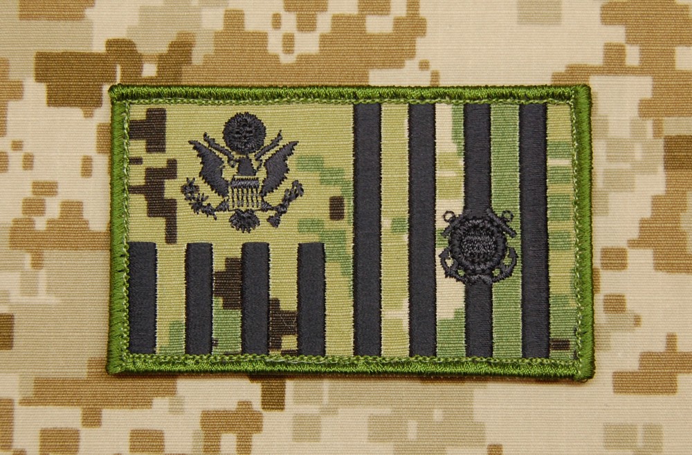 NWU Type III US Coast Guard Ensign Flag & Reverse US Flag Patch Set AOR2 Hook