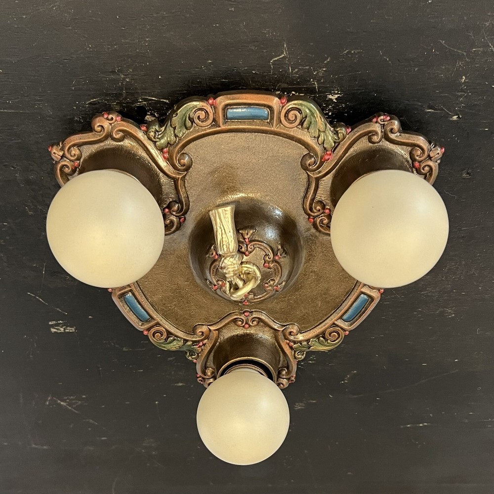 Single Nice Flush Mount Three Socket Fixture Rare 28F