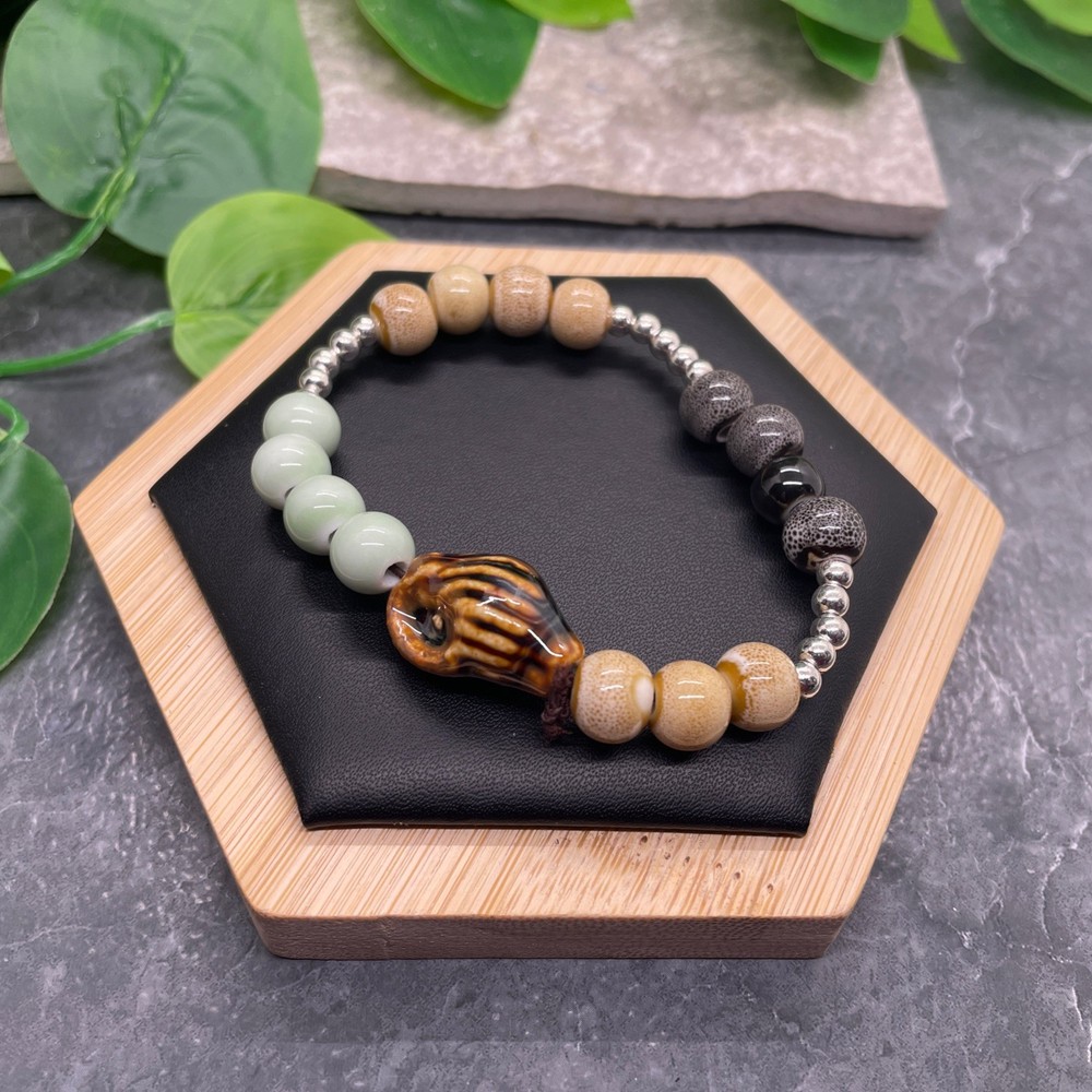 Handmade Ceramic Bead Beaded Stackable 6.5” Plus Stretch Bracelet New B613