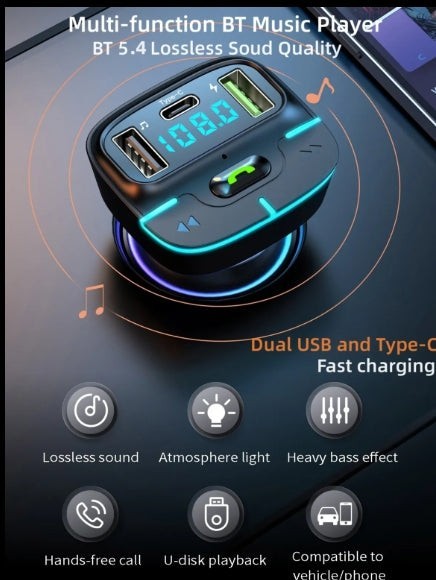 Wireless Bluetooth FM Transmitter Car Charger