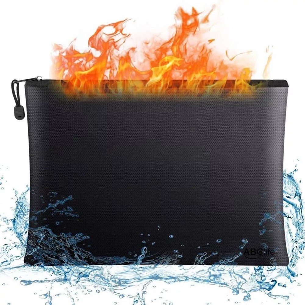 Black Fireproof Waterproof Document Bags Envelope File Folder Cash Pouch