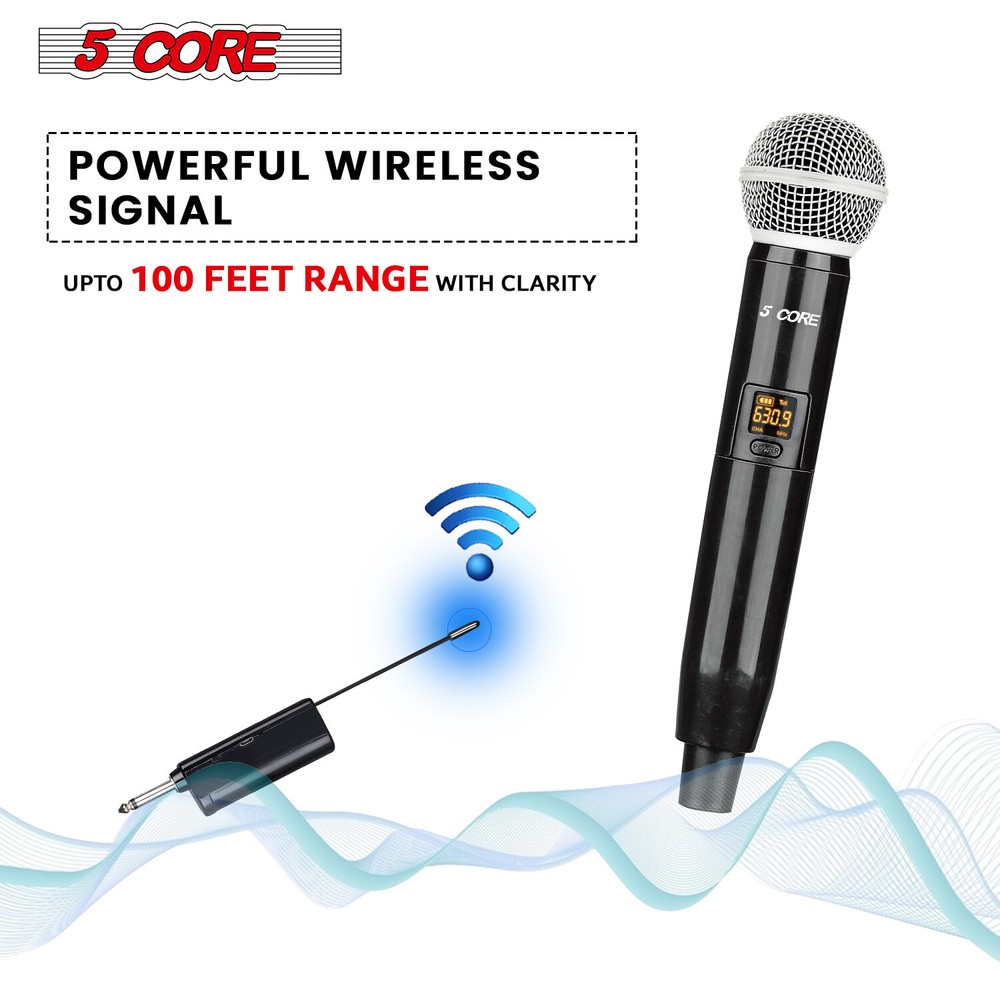 5Core Wireless Microphone Cordless Mic Handheld System Rechargeable Receiver 🎤