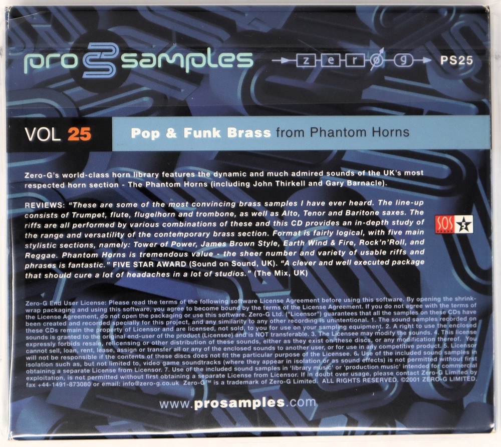 Zero-G Pro Samples 25 Pop Funk Brass Sample Library/Sound Library/Sampling 2 CD