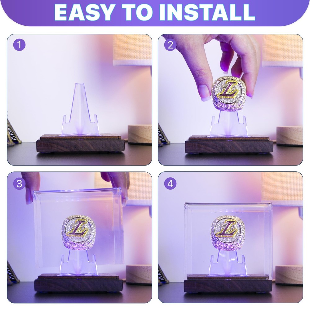 Championship Ring Display Case with Led Light, UV-Protected Clear