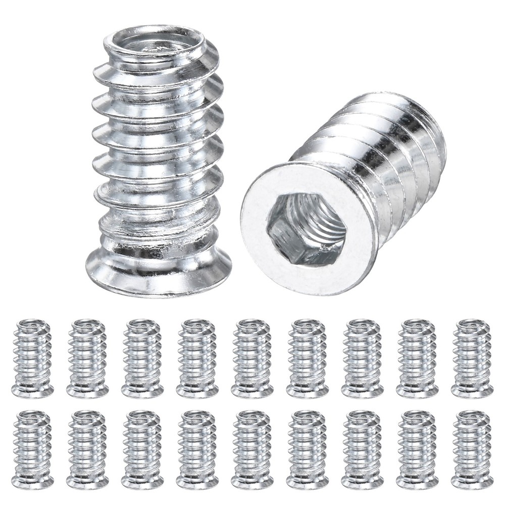 20-Pack Threaded Inserts for Wood, M6x20mm Threaded Insert Nuts [Silver Tone]