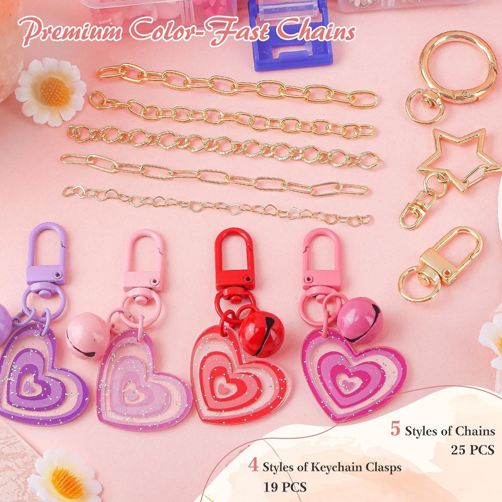 458 Pcs Keychain Making Kit — Includes 19 Keychain Clips, 25 Extender Chains,...