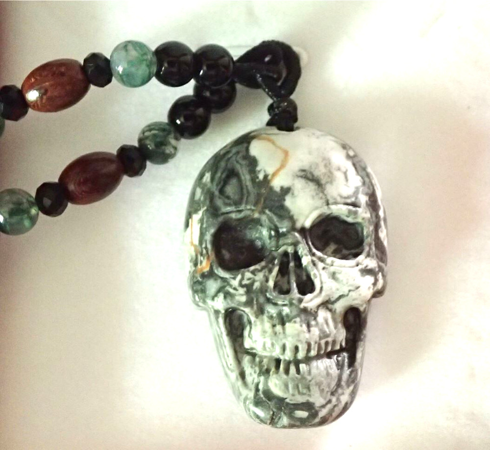 zebra jasper skull necklace