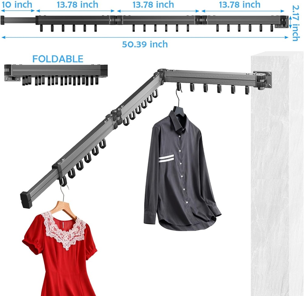 KAXIWEI Clothes Drying Rack, Wall Mounted Laundry Drying Rack, Upgrade 3-Fold Fo