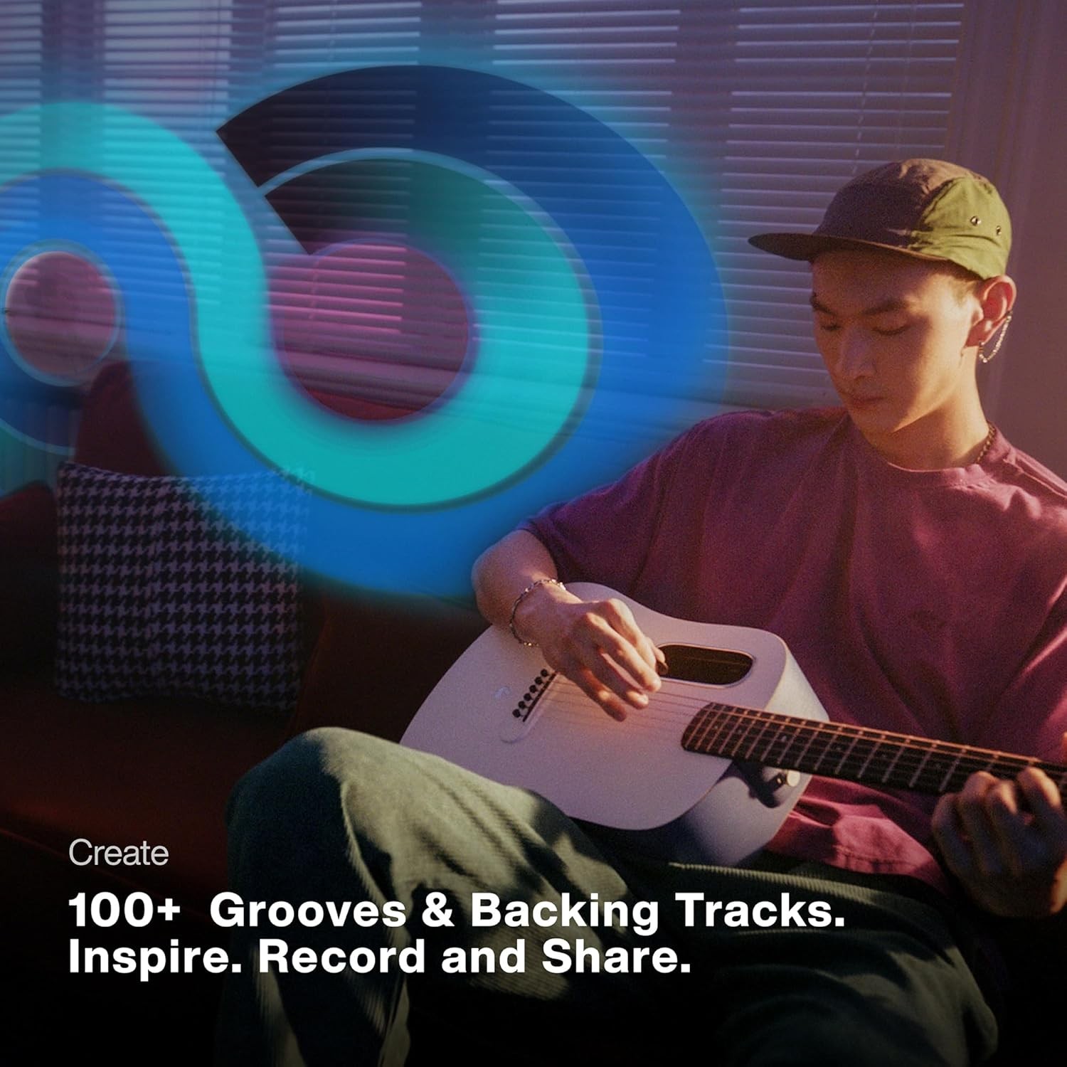 LAVA 36" Acoustic Smart Electric Guitar with 6 Strings, Nightfall & Frost White