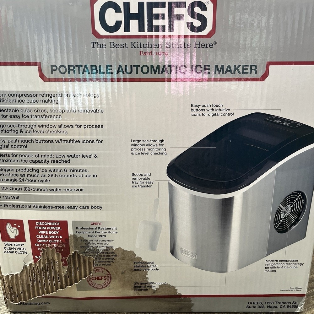 CHEFS Portable Automatic Ice Maker Stainless Steel Countertop