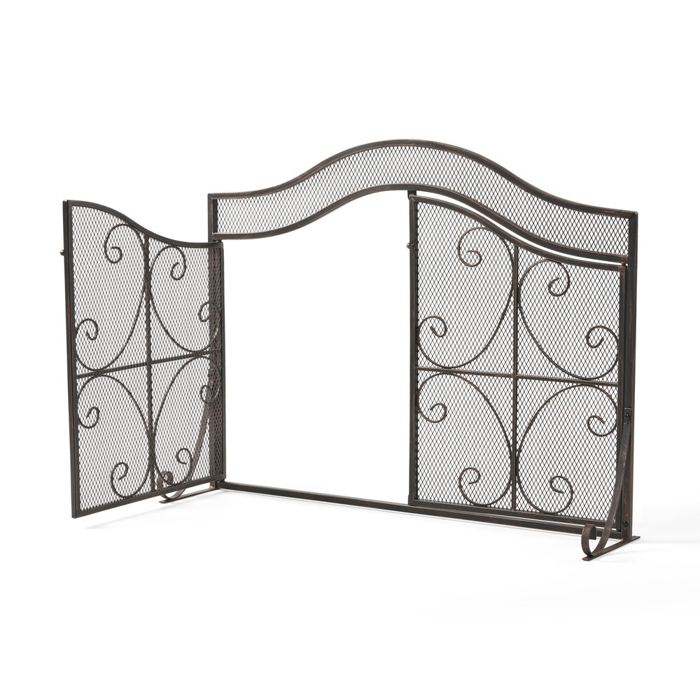 Vintage Fireplace Screen with Doors Traditional Scroll Metal Single Panel Screen
