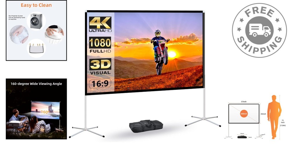 Multi-Function 60-Inch Projector Screen - Perfect for Movies & Presentations