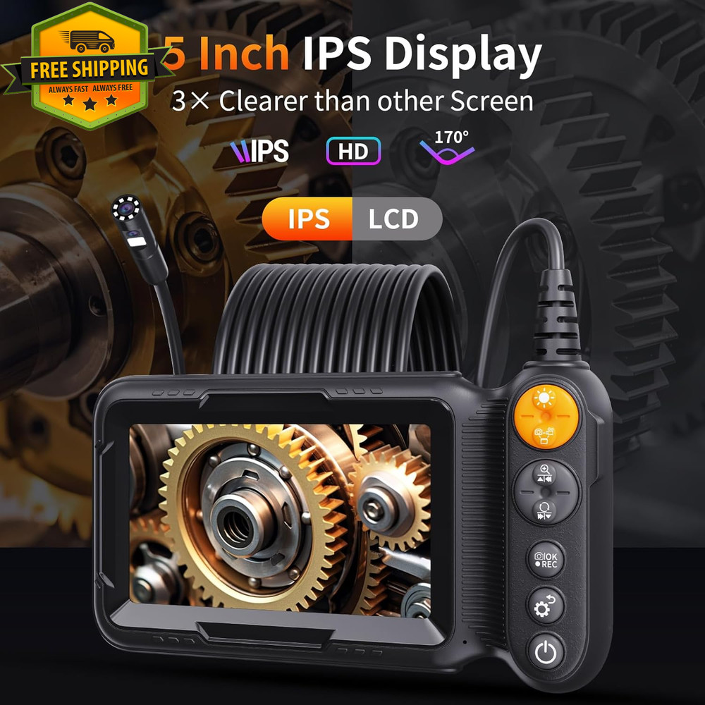 5M Dual Lens Endoscope Camera 5" Screen IP67 Waterproof Borescope