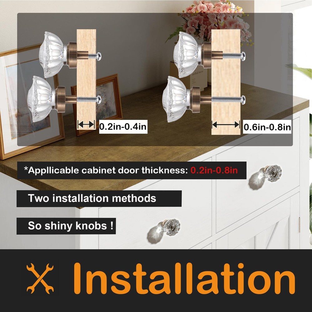 8 Pack Crystal Drawer Knobs Cabinet Knob Antique Drawer Pulls, Kitchens Close...