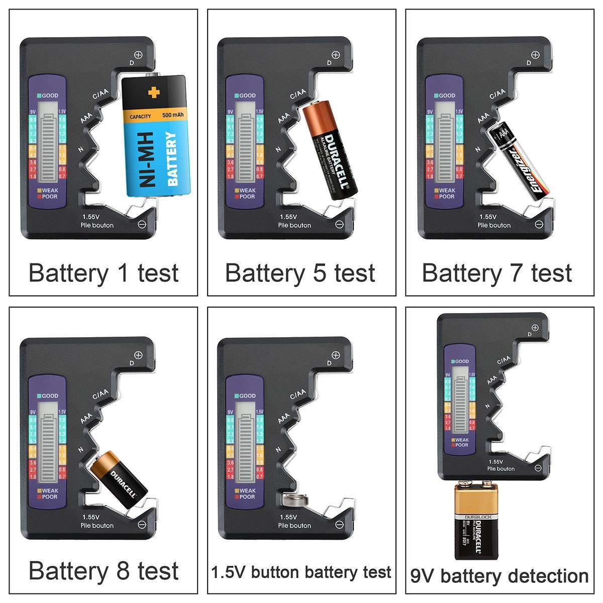 Battery Volt Tester Checker Universal For AA AAA C D 9V 1.55V Cell Coin Battery