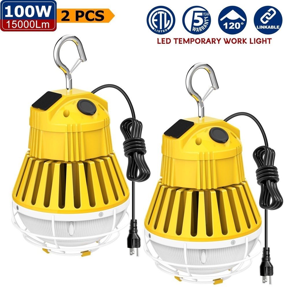 2PCS 100W LED Temporary Work Light 5000K 15000lumens Linkable Construction Light