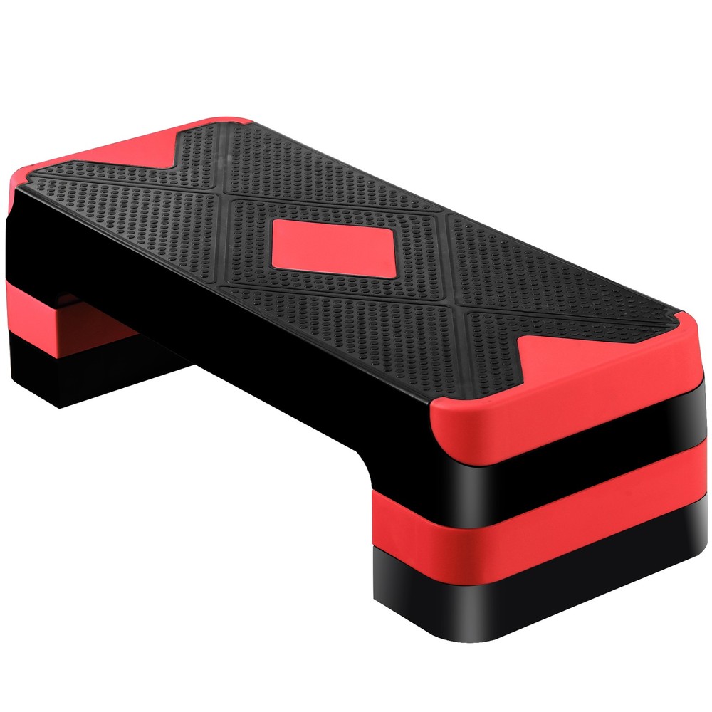 27.3 inch Workout Aerobic Step Platform with Adjustable Risers 4''-6''-8'' Red