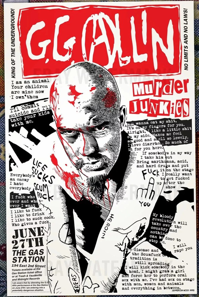 G.G. Allin final live show poster 1993 Murder Junkies, Jefferson Wood