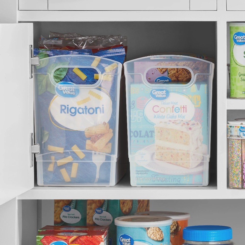 Plastic Storage Bin 12 Quart Narrow Rectangle Container with Carrying Handles