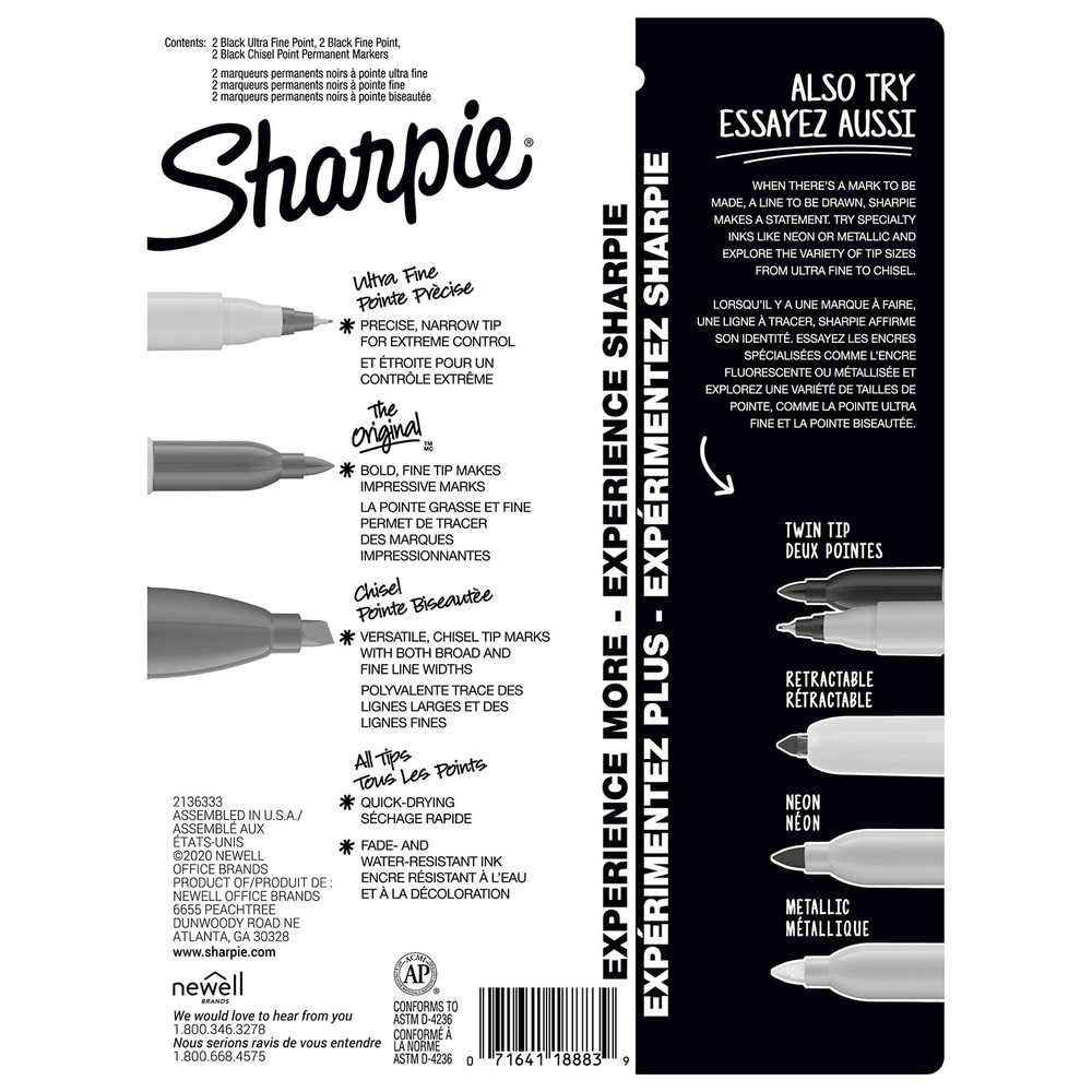 6 Pack Black Permanent Markers Assorted Tip Set