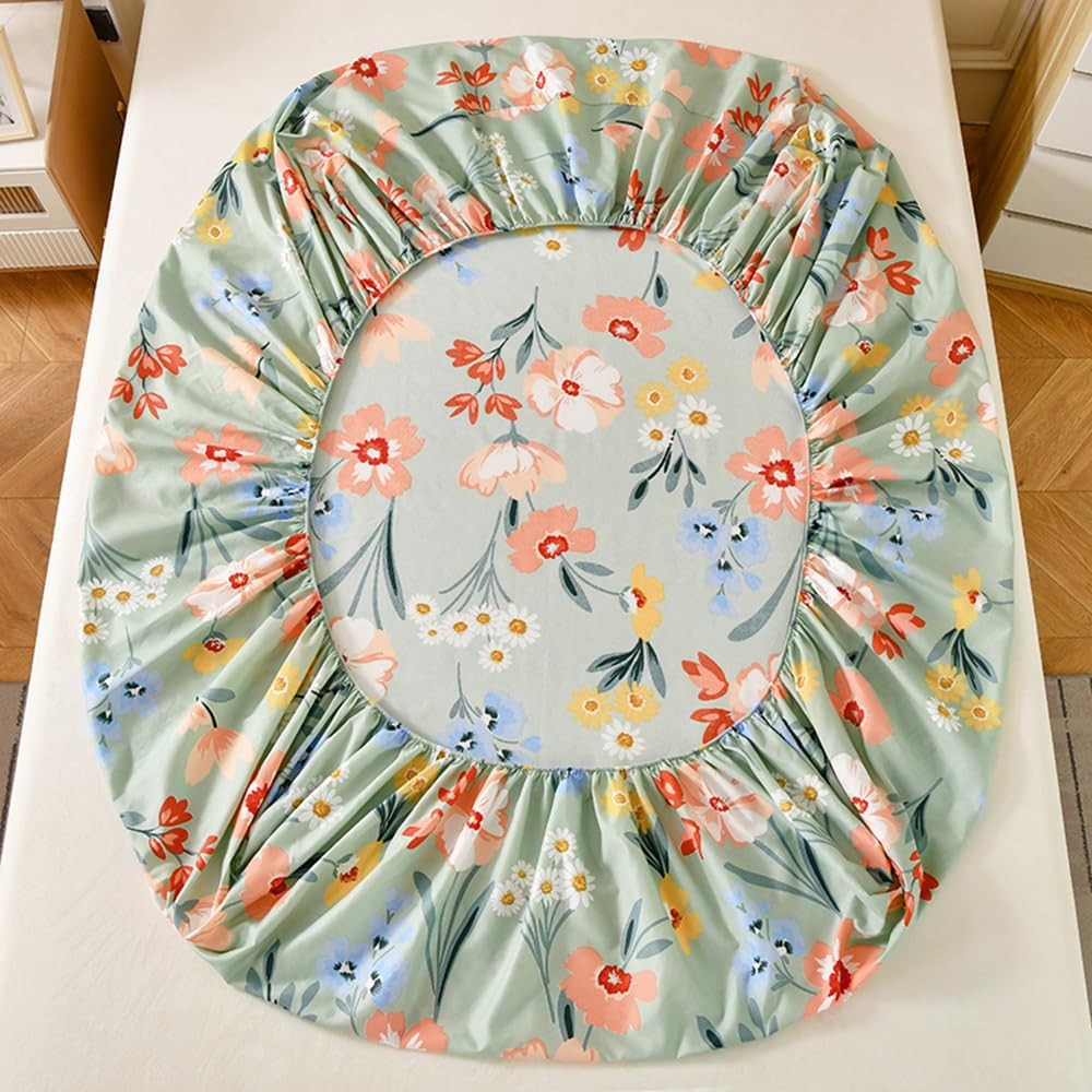 Fitted Sheet Twin Size,Flowers Fitted Sheet -Soft Lightweight Microfiber Deep...