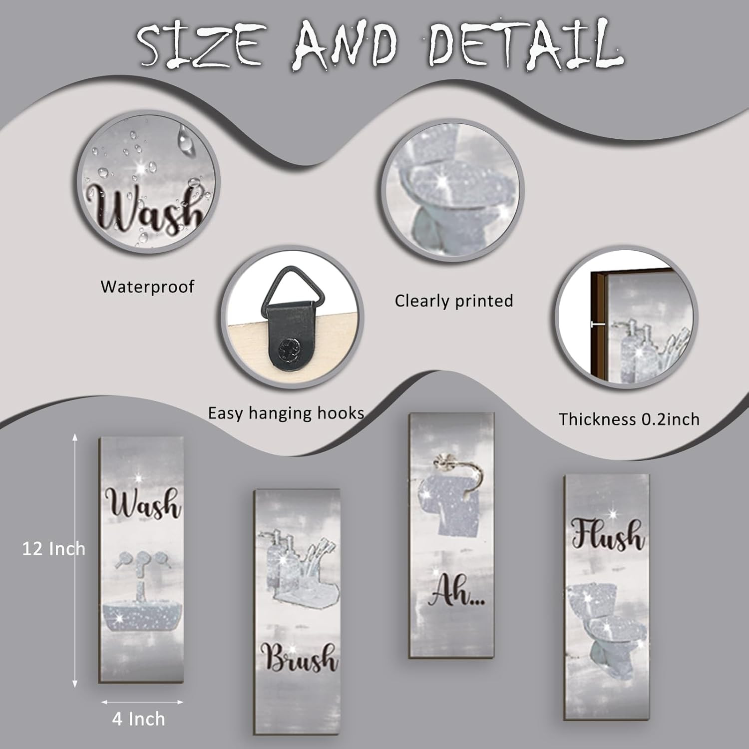 4 Pcs Silver Bathroom Decor Silver Bathroom Accessories Abstract Wall Decor Set