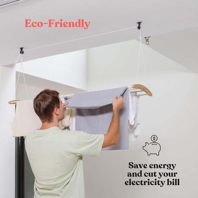 Ceiling Mounted Drying Rack Adjustable Pulley Space Saving Clothes Dryer New