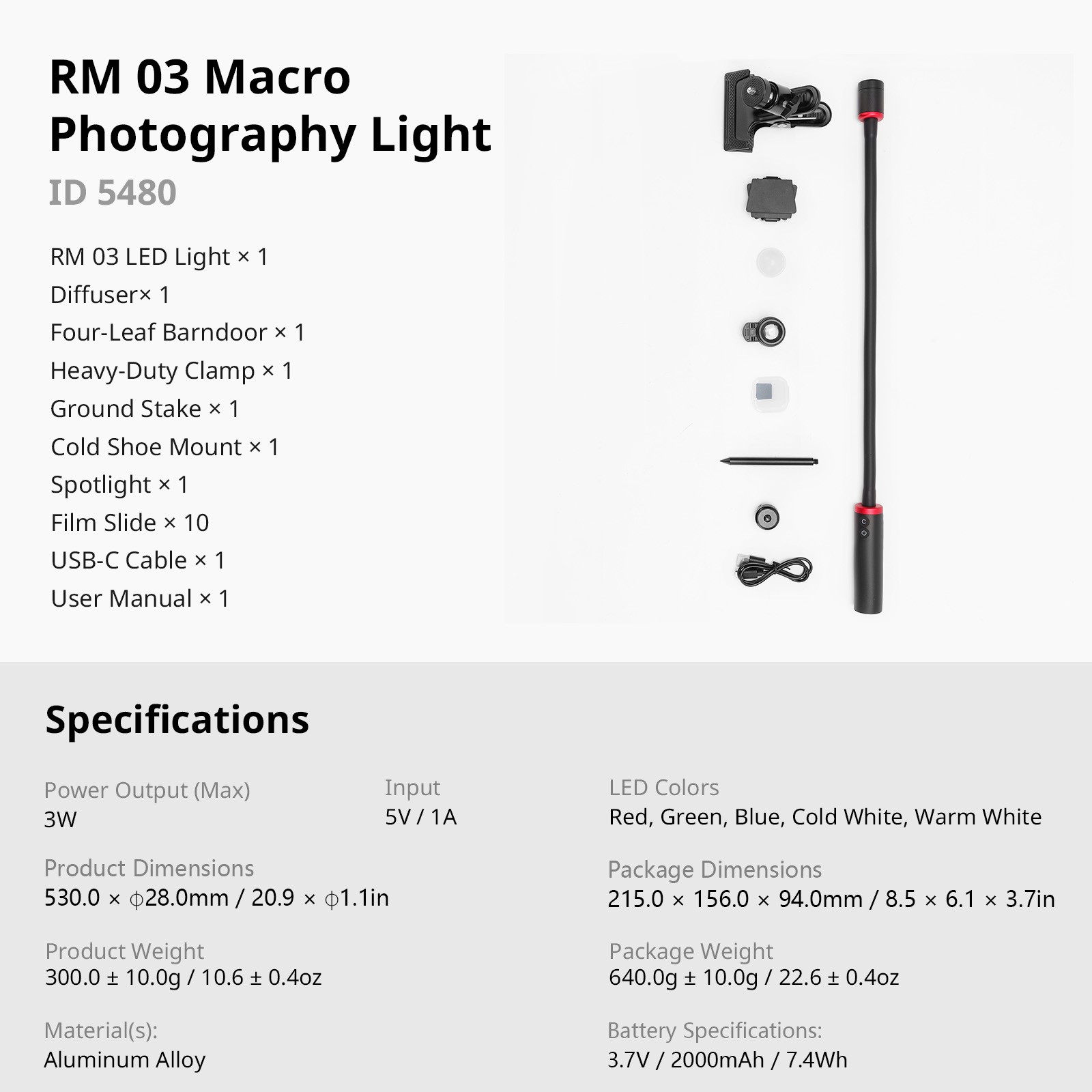 SmallRig RM 03 Macro Photography LED Light,Macro Arm Light for Camera