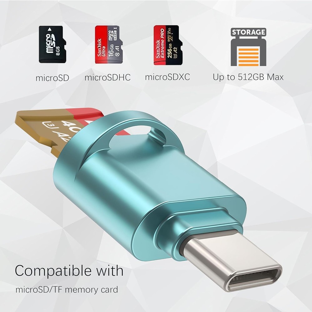 USB C Micro SD Card Reader for Android Phone, Camera, Laptop with Keychain, Mini