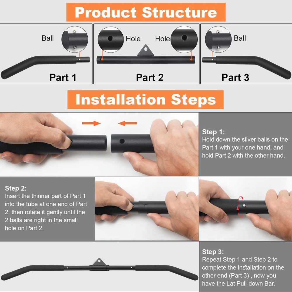39.37 Inch LAT Pulldown Bar Attachment for Pulley Cable Machine, Curl Tricep ...