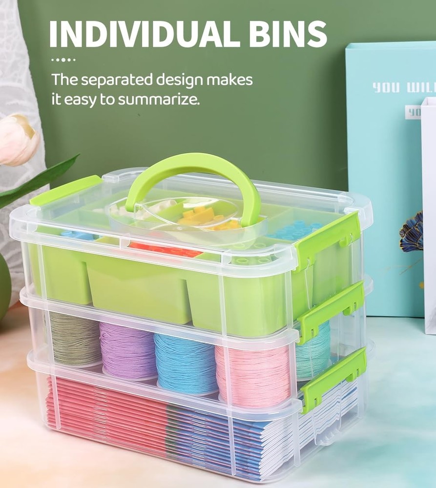 3 Layers Craft Storage Box, Storage Bins with Lids, Plastic Storage Container...