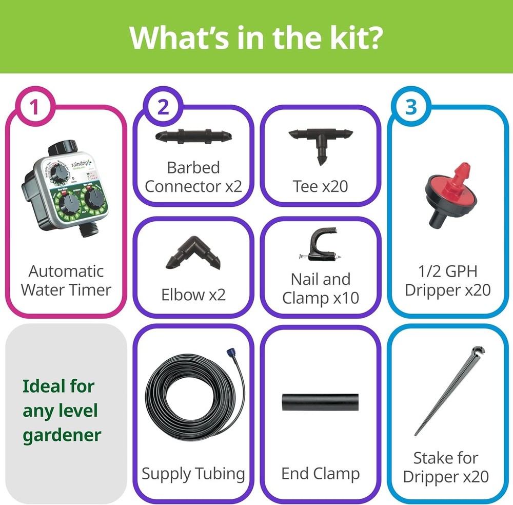 R560DP Automatic Drip Irrigation System for 20 Plants with Programmable Timer