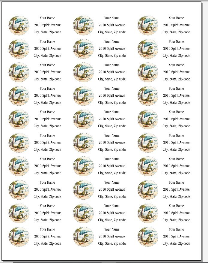 150 Dinosaur Umbrella Beach Mailing Return Address Labels Personalized