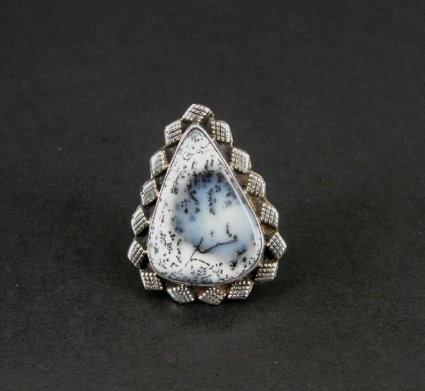 Ring Silver Dendrite Opal Stone Triangle Shape Sterling Silver 925 Size 7.75