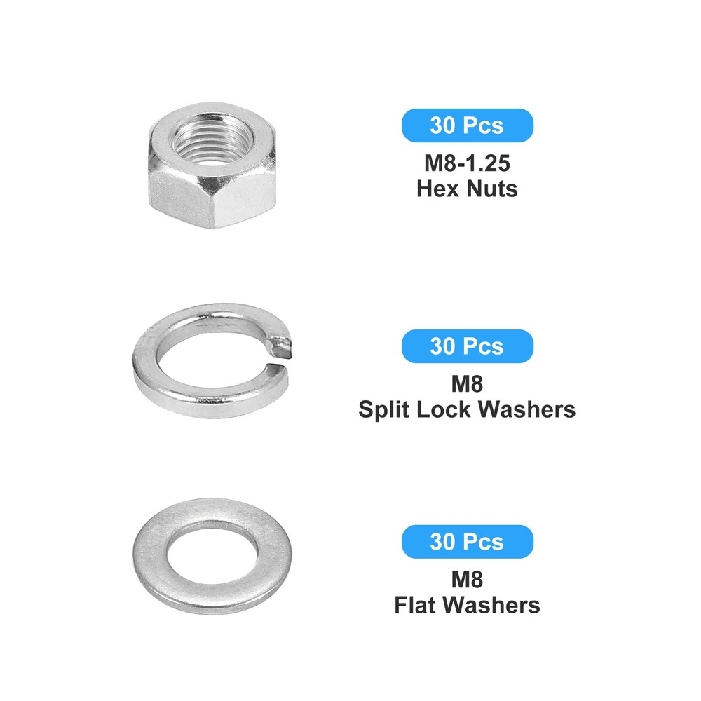 Hex Nuts Assortment Kit (M8-1.25 Hex Nuts with M8 Flat Washers) 90Pcs Kit