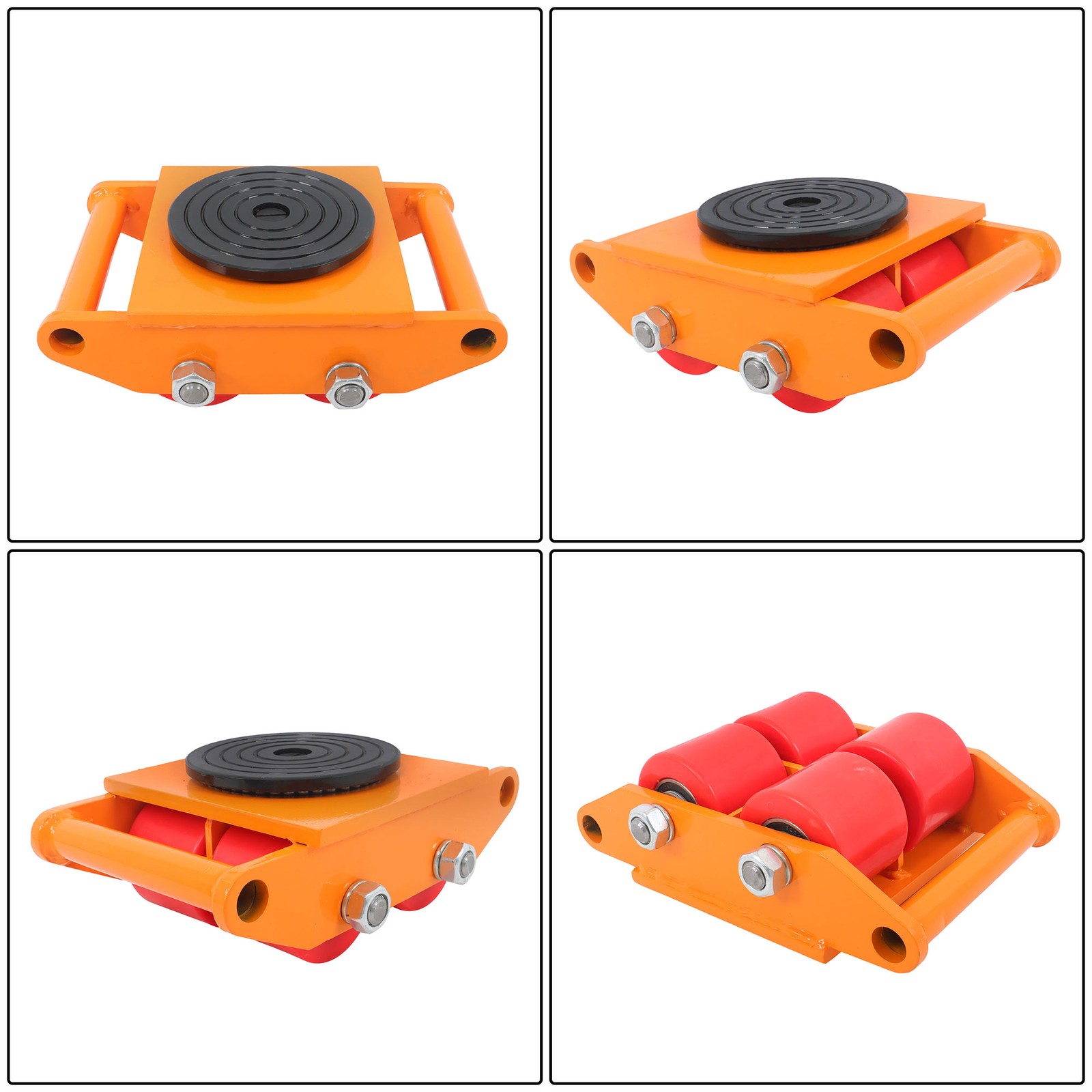4 Pcs Machinery Skates Dolly With Handle 360° Rotation 6T/13200Lbs Heavy Duty
