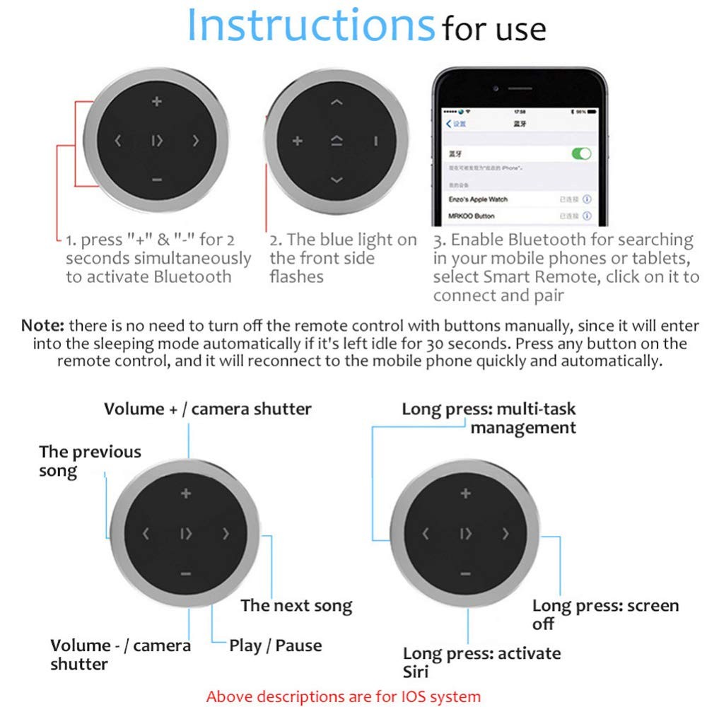 Car Wireless Bluetooth Remote Controller Phone Car Kit Steering Wheel Remote ...