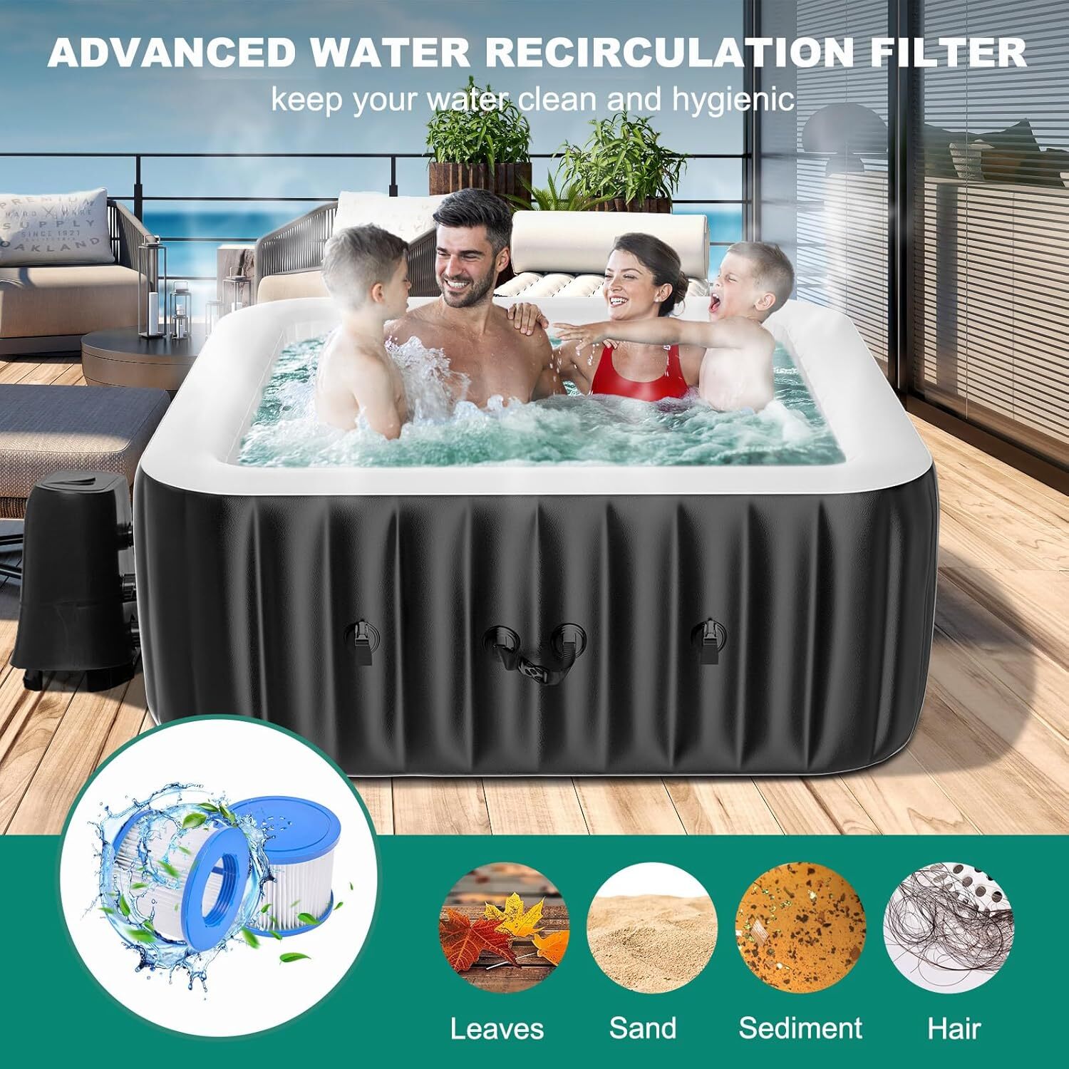 SLSY 6 Person Inflatable Hot Tub Portable Outdoor Spa with 130 Bubble JetsFilter