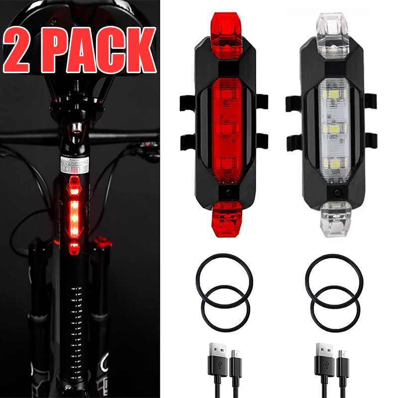 2 Set USB Rechargeable LED Bicycle Headlight Bike Front Rear Lamp Cycling Light