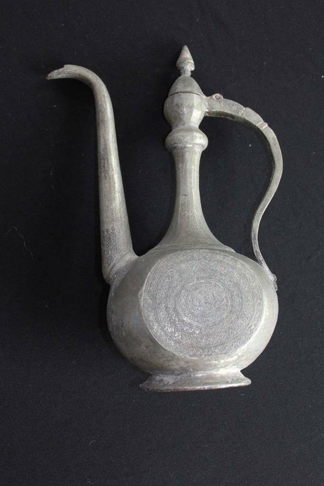 ANTIQUE HAND TOOLED MIDDLE EASTERN TALL TEA POT 14 1/2" HEIGHT