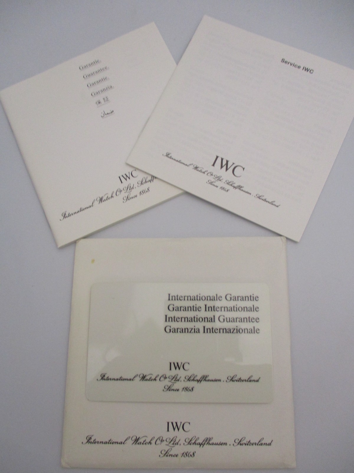 Rare IWC Watch & Chronograph Guarantee & Service Books + Open Guarantee Card