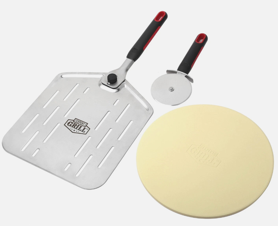 Home Kitchen Dining Pizza Stone Set with Sharp Peel and Cutter Bakeware 3-Piece