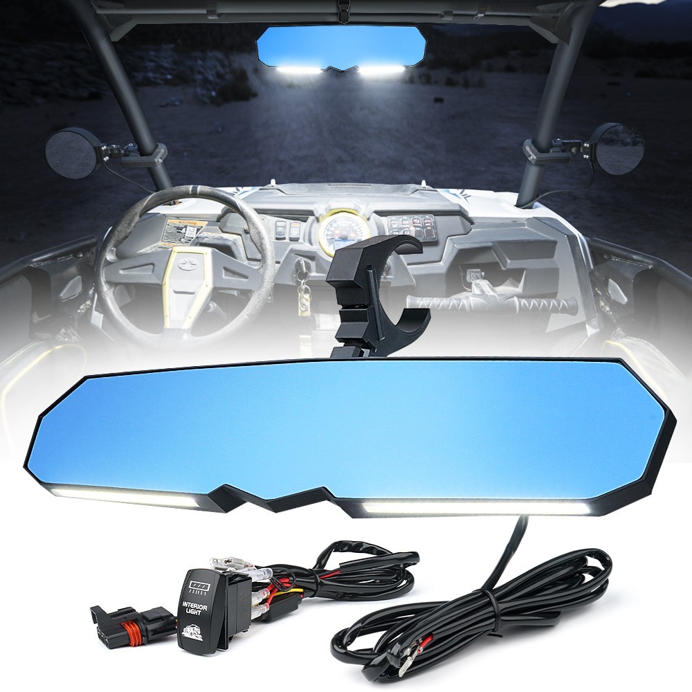 13" UTV Rear View Center Mirror w/COB Lights 1.75" - 2" For Polaris RZR XP 1000