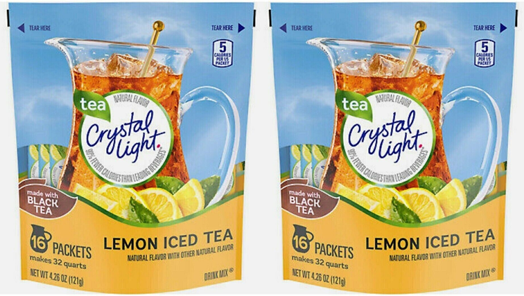 2X Crystal Light Natural Lemon Iced Tea, 16 packets each, total 32 packets