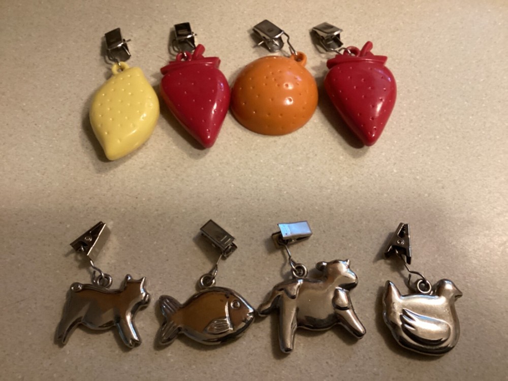 Whimsical vintage tablecloth weights; 2 designs; 4 each