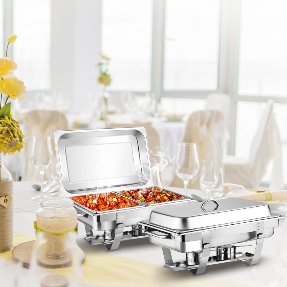 Costway 2PCSs Full Size Chafing Dish 9 Quart Stainless Rectangular Chafer Buffet