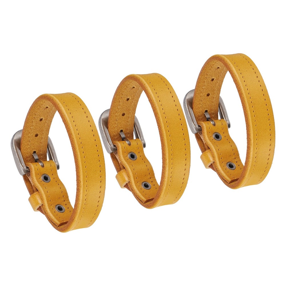 Plain Buckle Bangle Leather Bracelets Leather Snap Bracelets, Khaki 3Pcs