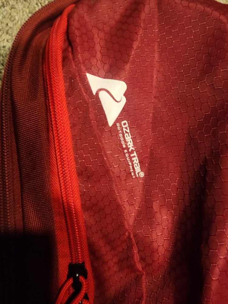 Ozark Trail Red Gray Hiking Daypack Backpack Polyester Padded Straps Pockets