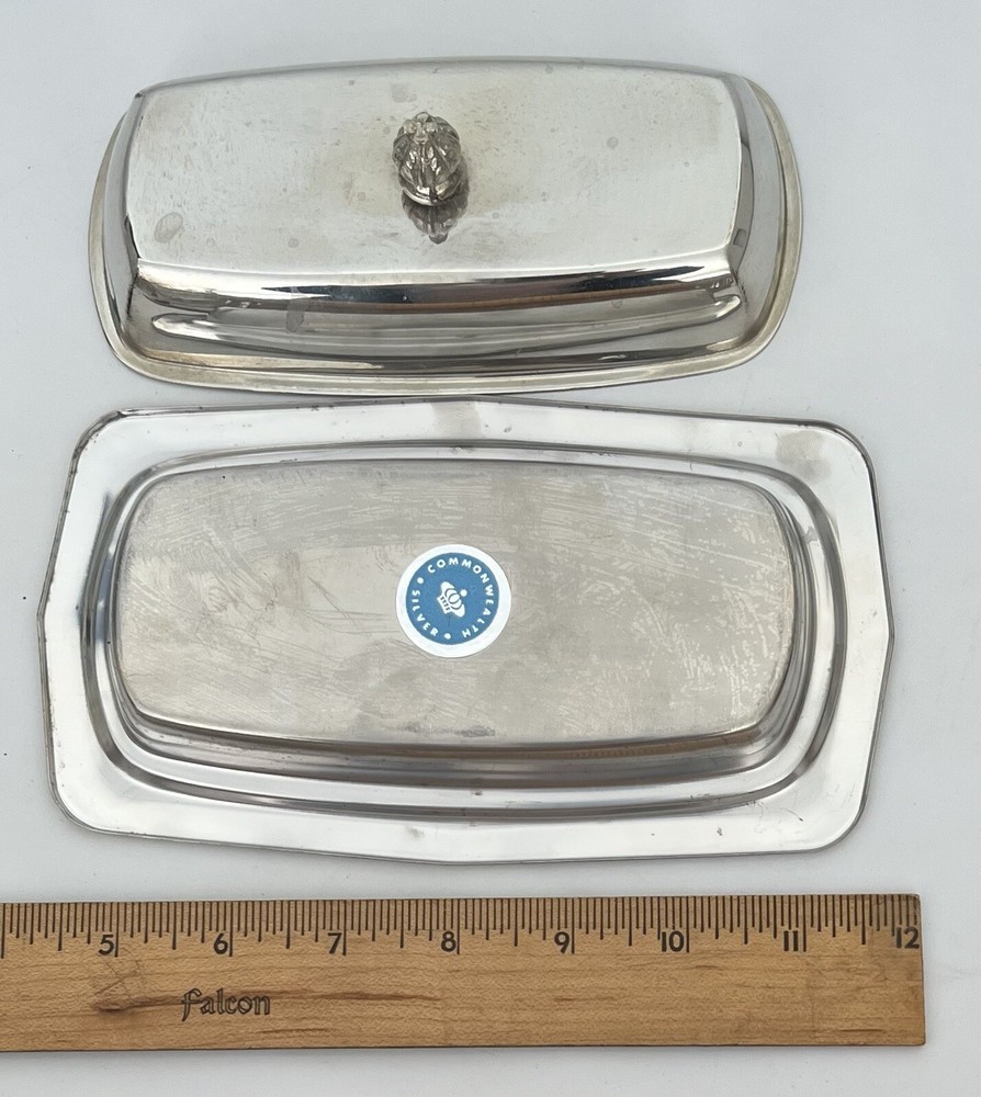 Vintage Silver Plate Covered Butter Dish with Glass Insert Commonwealth Silver