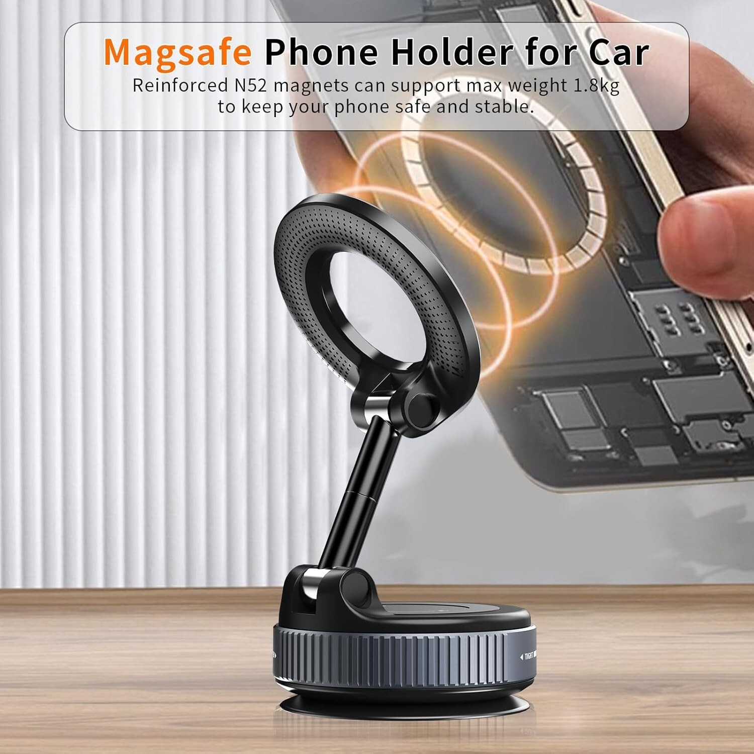 360° Vacuum Magnetic Phone Holder - Suction Cup Car Mount w/ Foldable Stand US